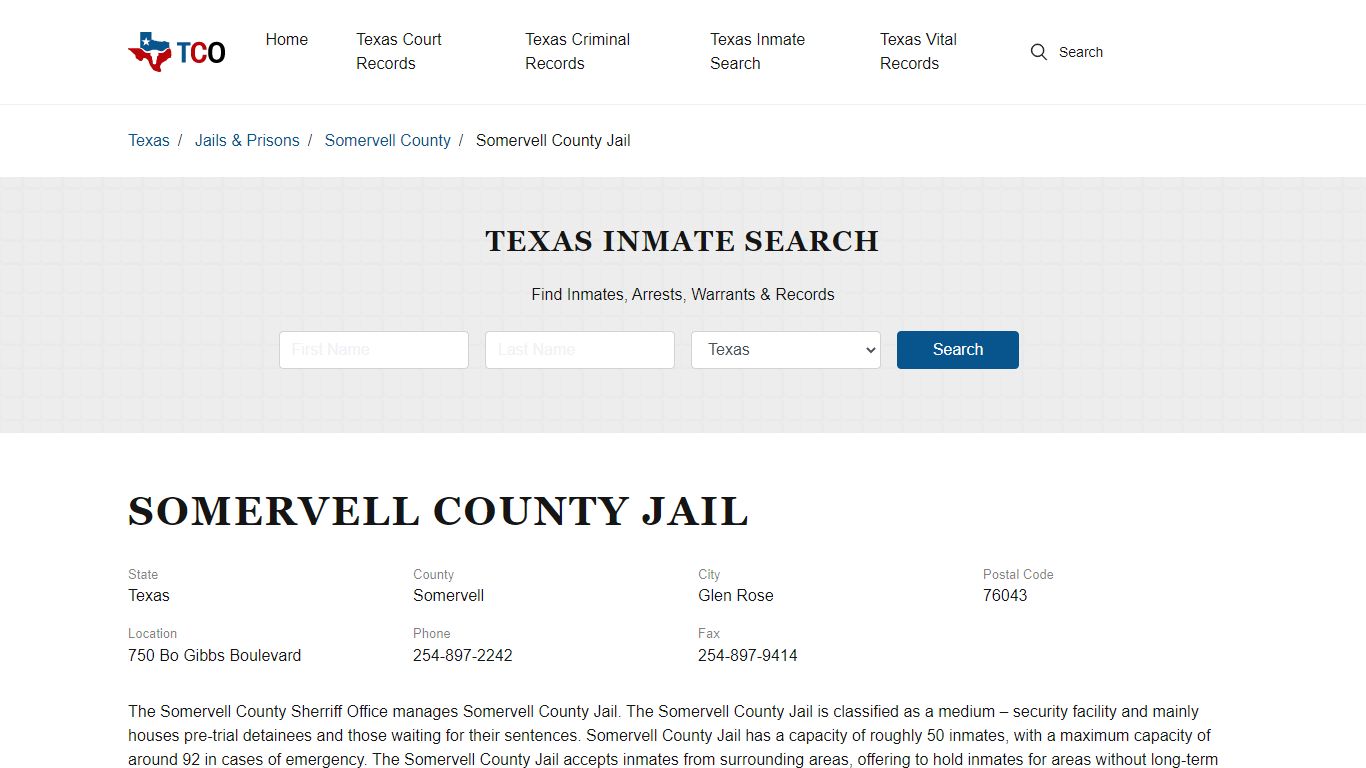 Somervell County Jail in Glen Rose, TX - Contact Information and Public ...